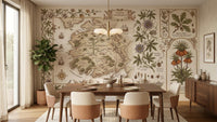 Botanical Map Etched wallpaper for a dining room feature wall
