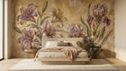 Orchid and lily blossom wallpaper mural for a romantic bedroom wall