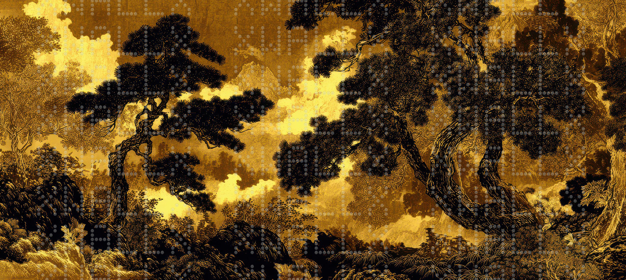 Golden Landscape Print Wallpaper
