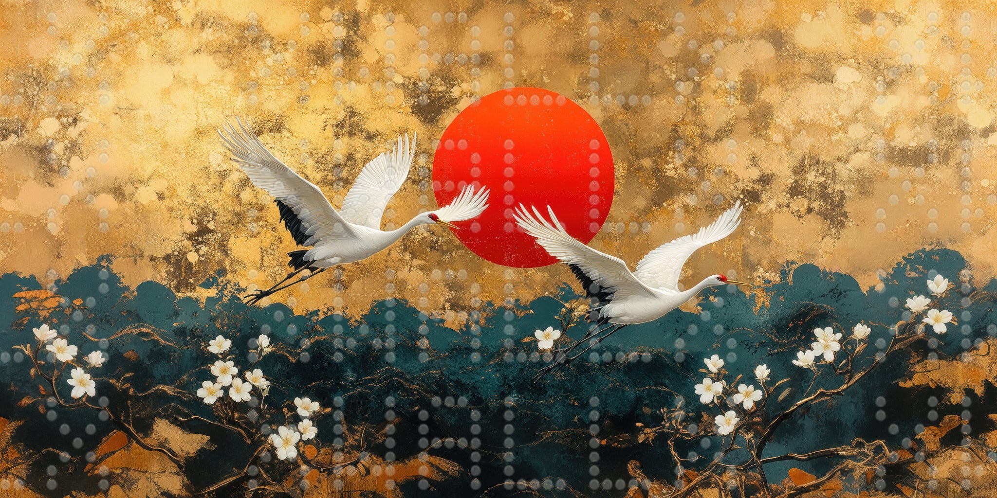 Golden Crane Dance Wallpaper