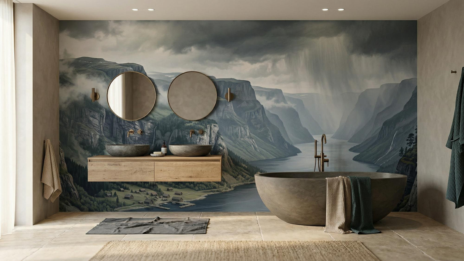 Contemporary Gray wallpaper for Bathroom