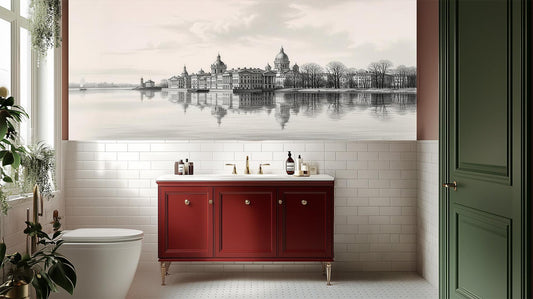 Contemporary Gray wallpaper for Bathroom