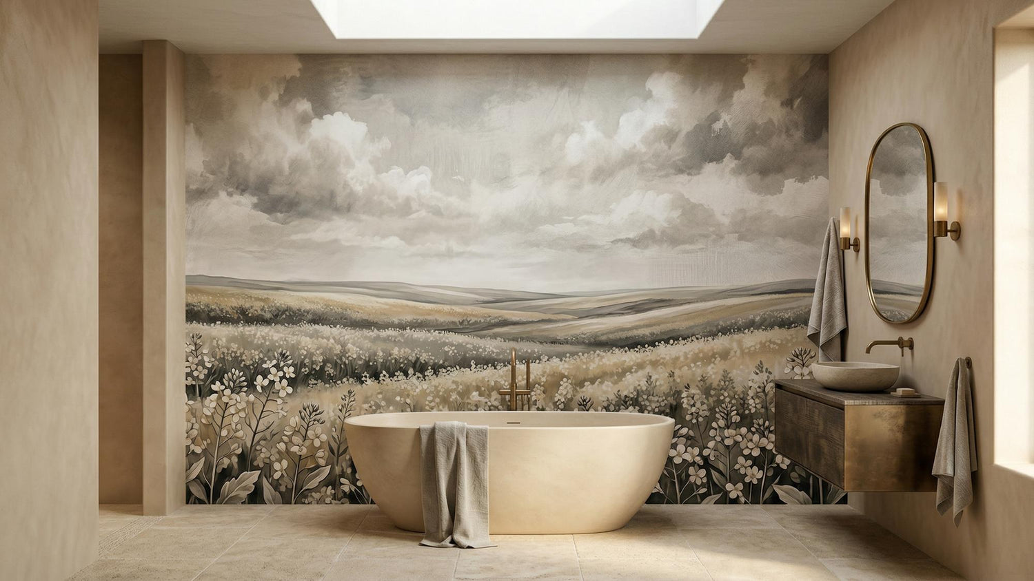 Contemporary Gray wallpaper for Bathroom