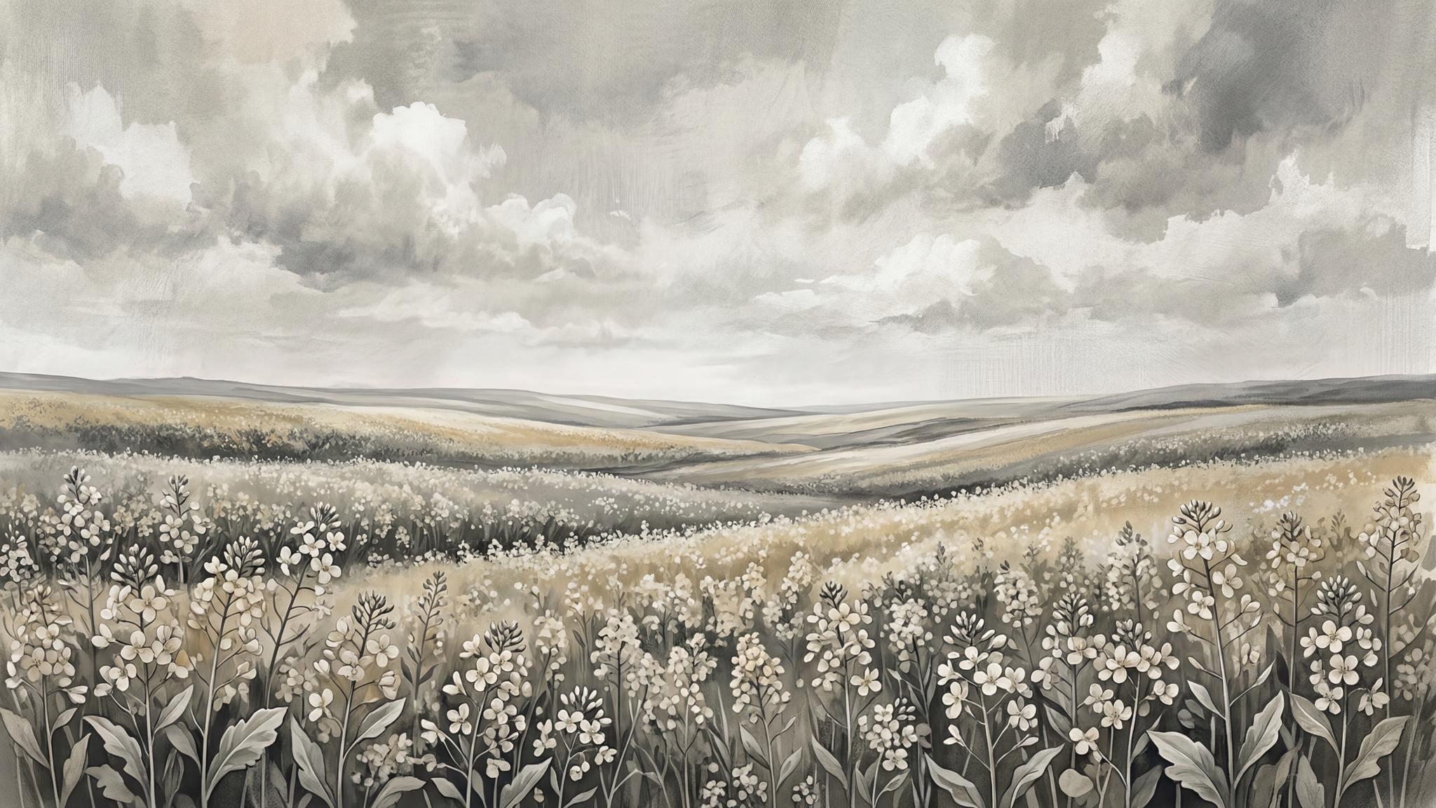Muted Meadow Landscape Wallpaper