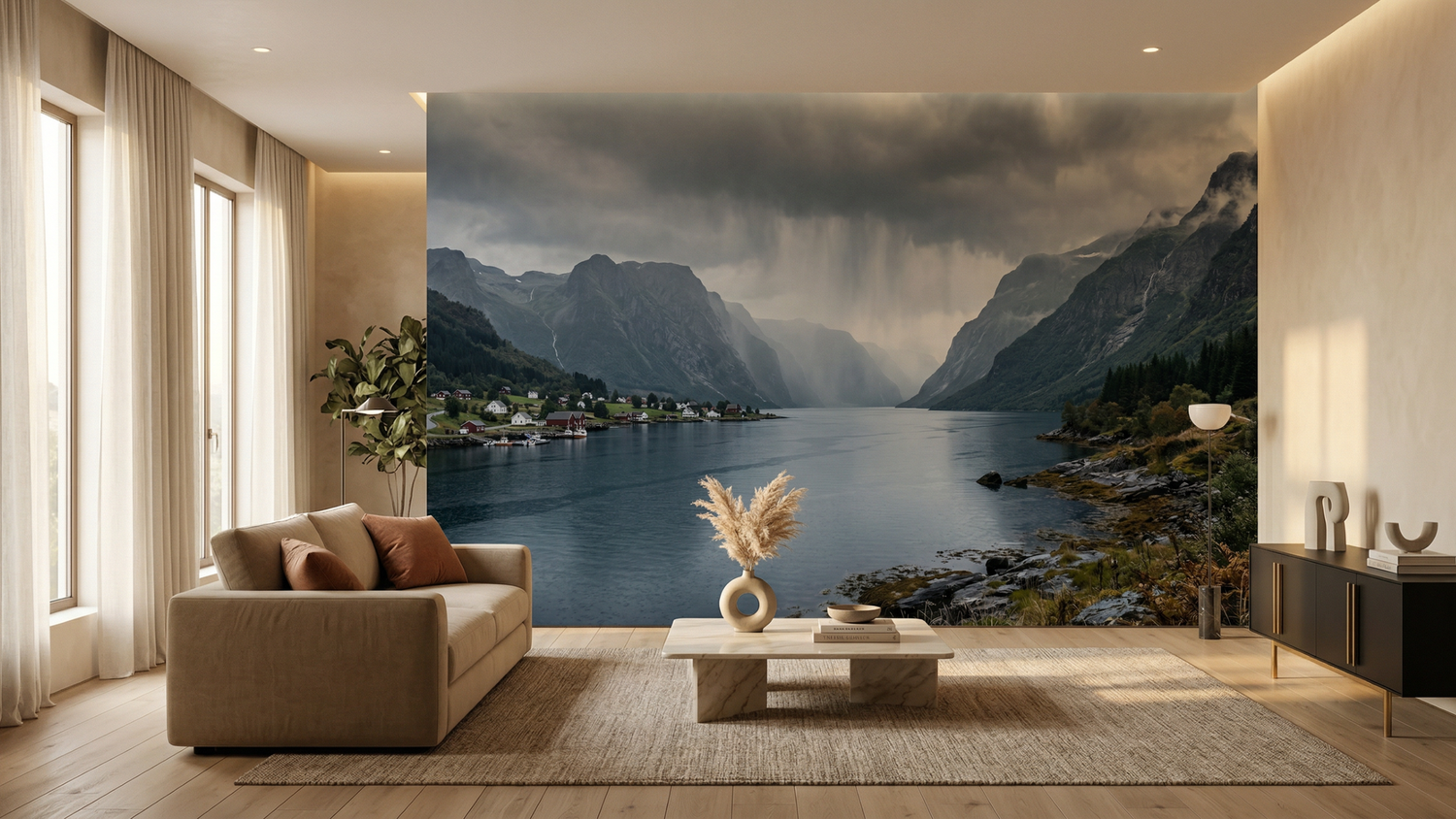 Contemporary Gray wallpaper for Living Room