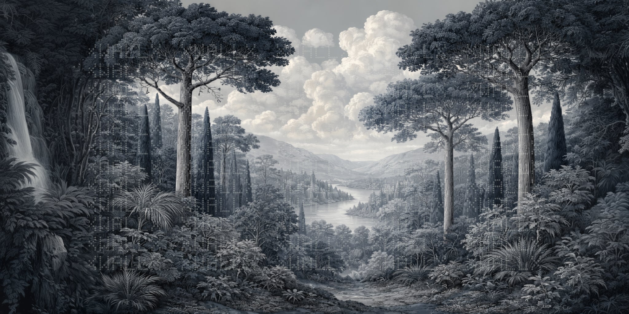 Monochrome Wilderness Scene Wallpaper