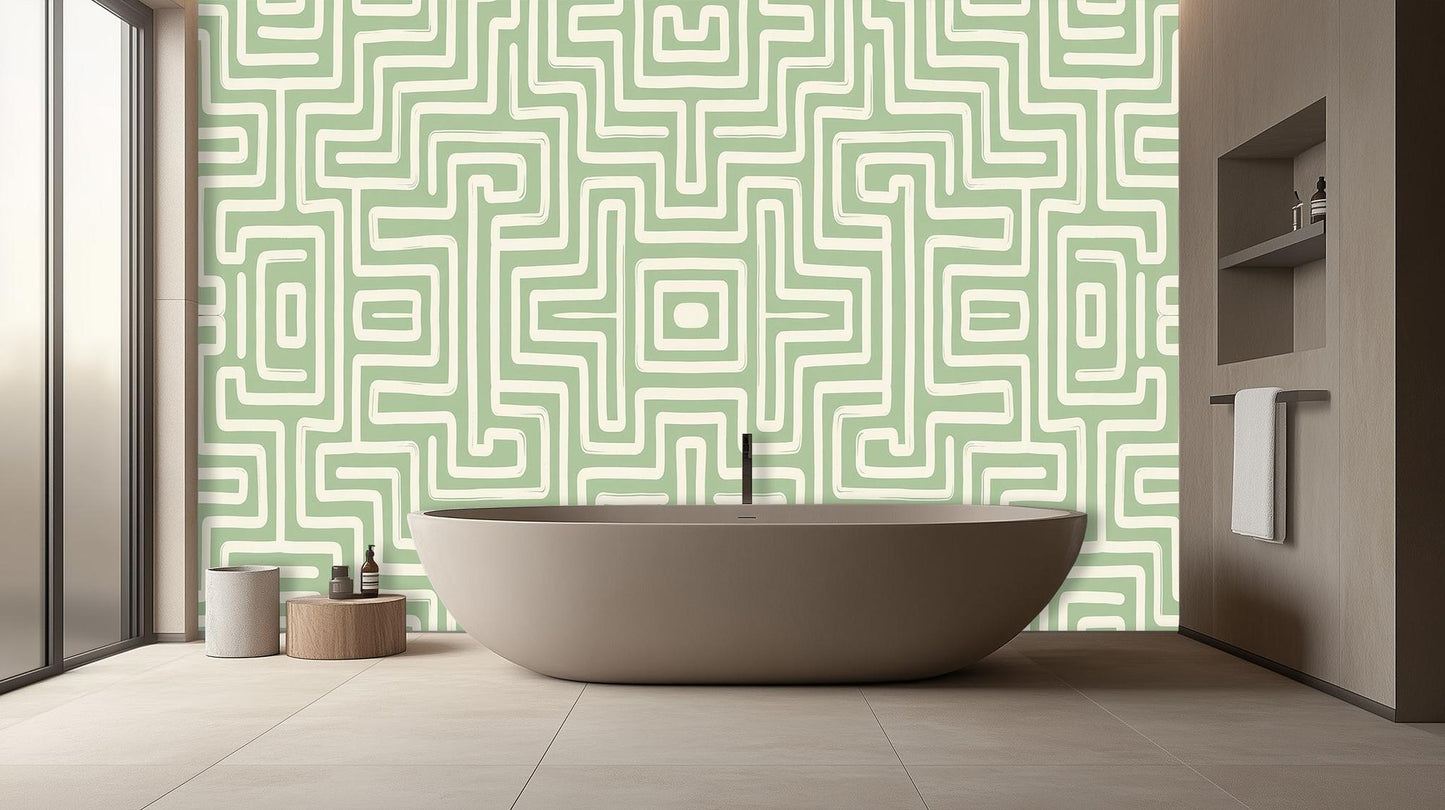 Abstract Green wallpaper for Bathroom