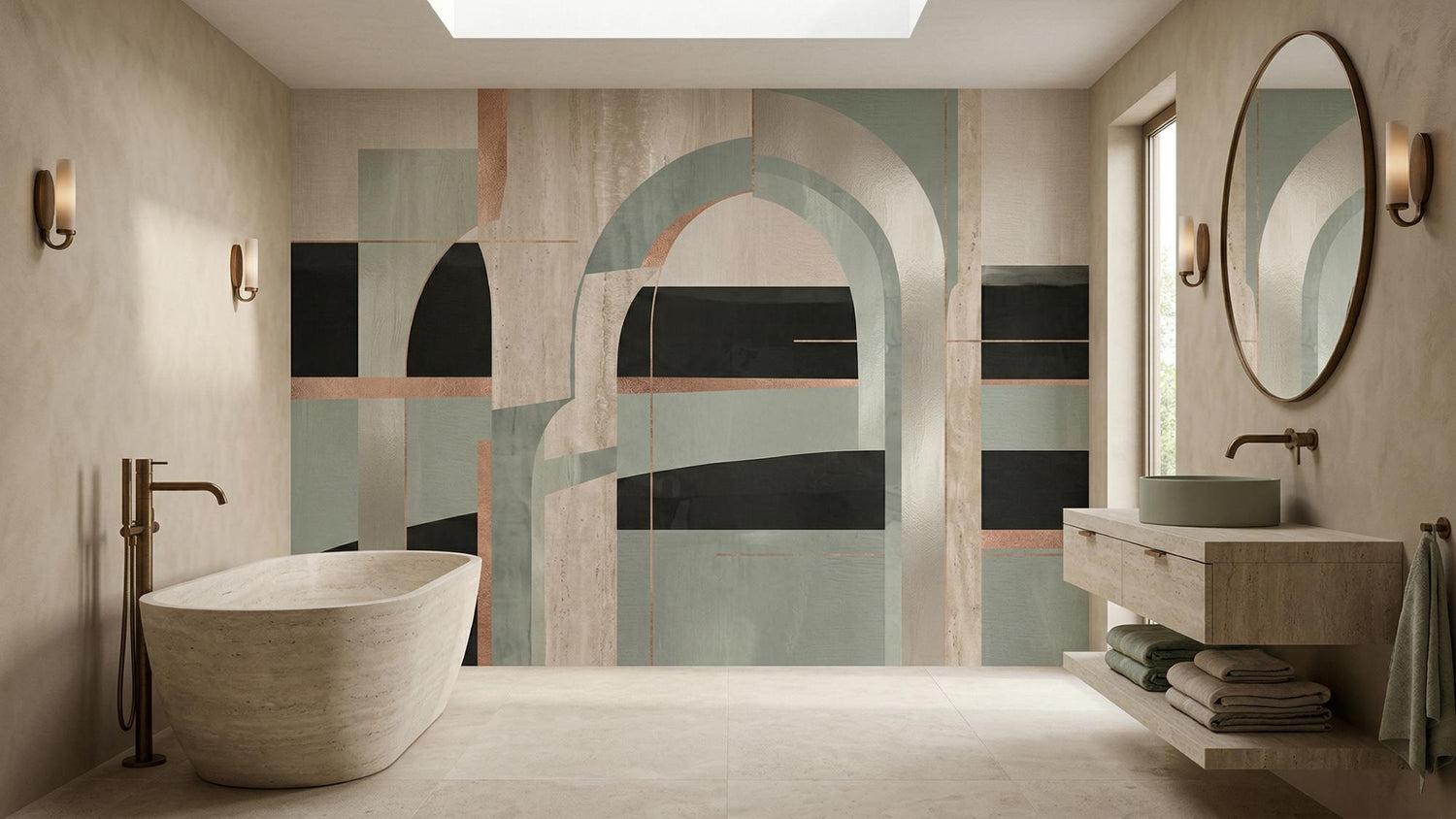 Banyo için Soyut Yeşil duvar kağıdı