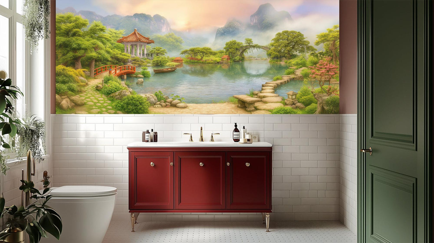 Banyo için Çağdaş Yeşil duvar kağıdı