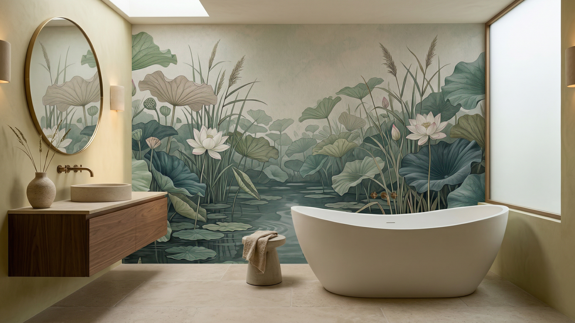 Contemporary Green wallpaper for Bathroom