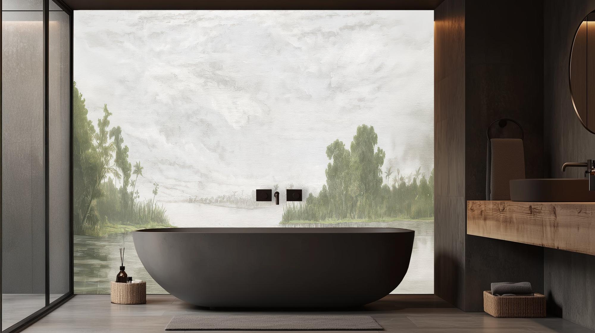 Contemporary Green wallpaper for Bathroom