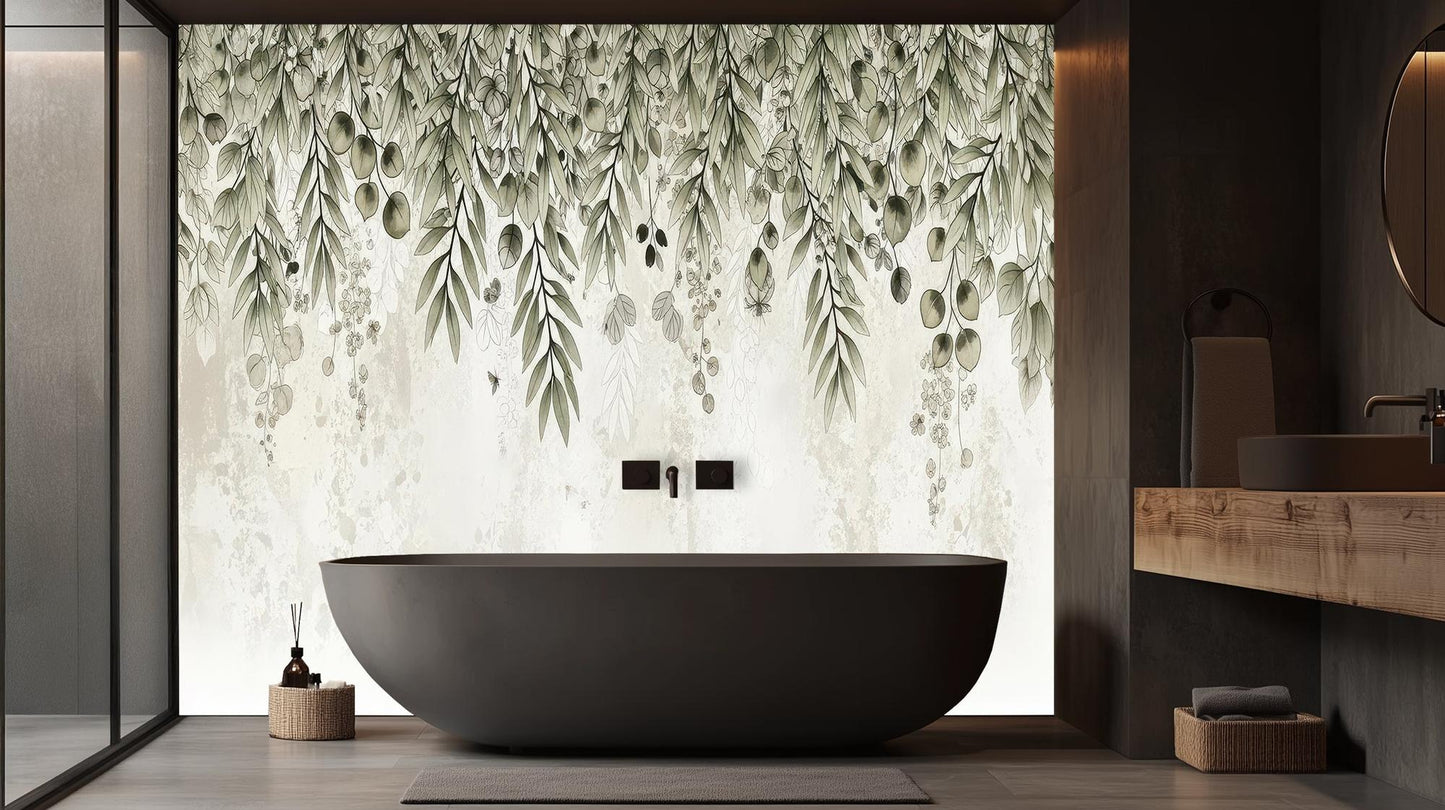Contemporary Green wallpaper for Bathroom