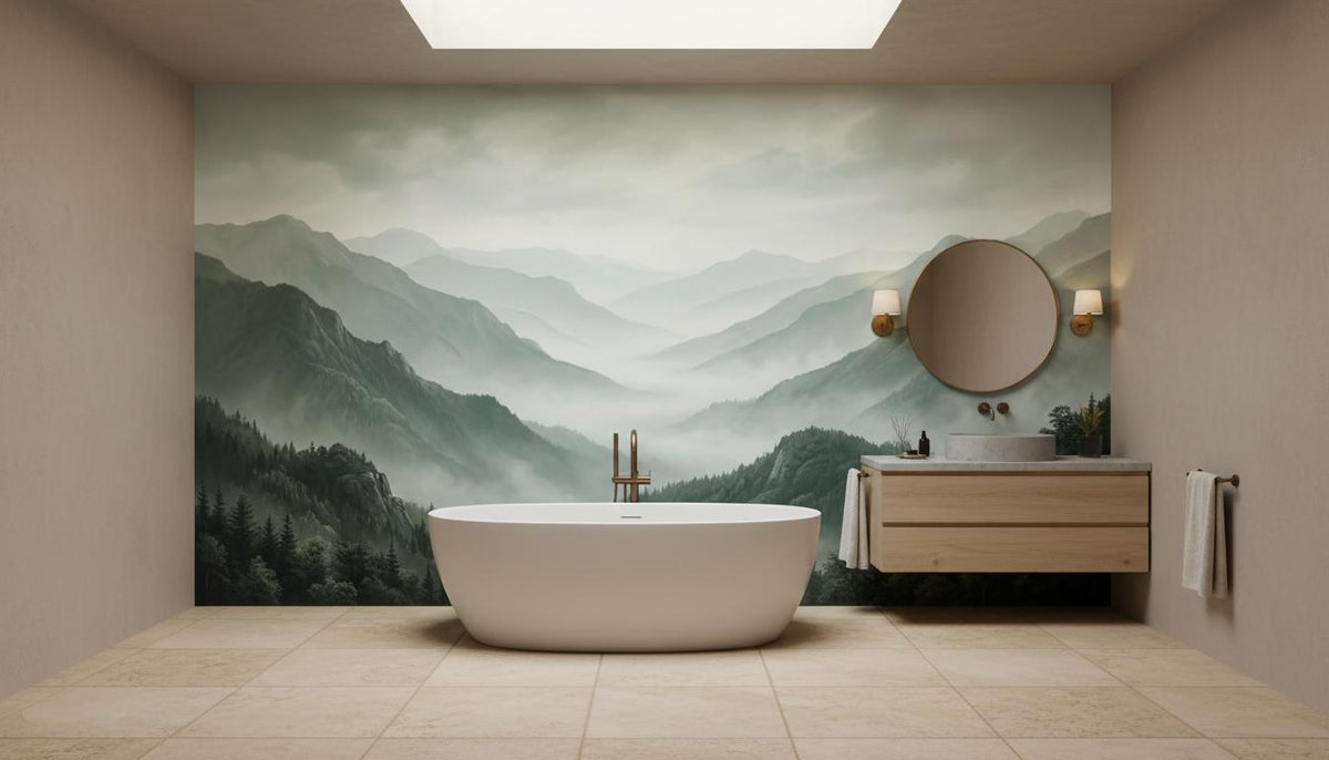 Contemporary Green wallpaper for Bathroom