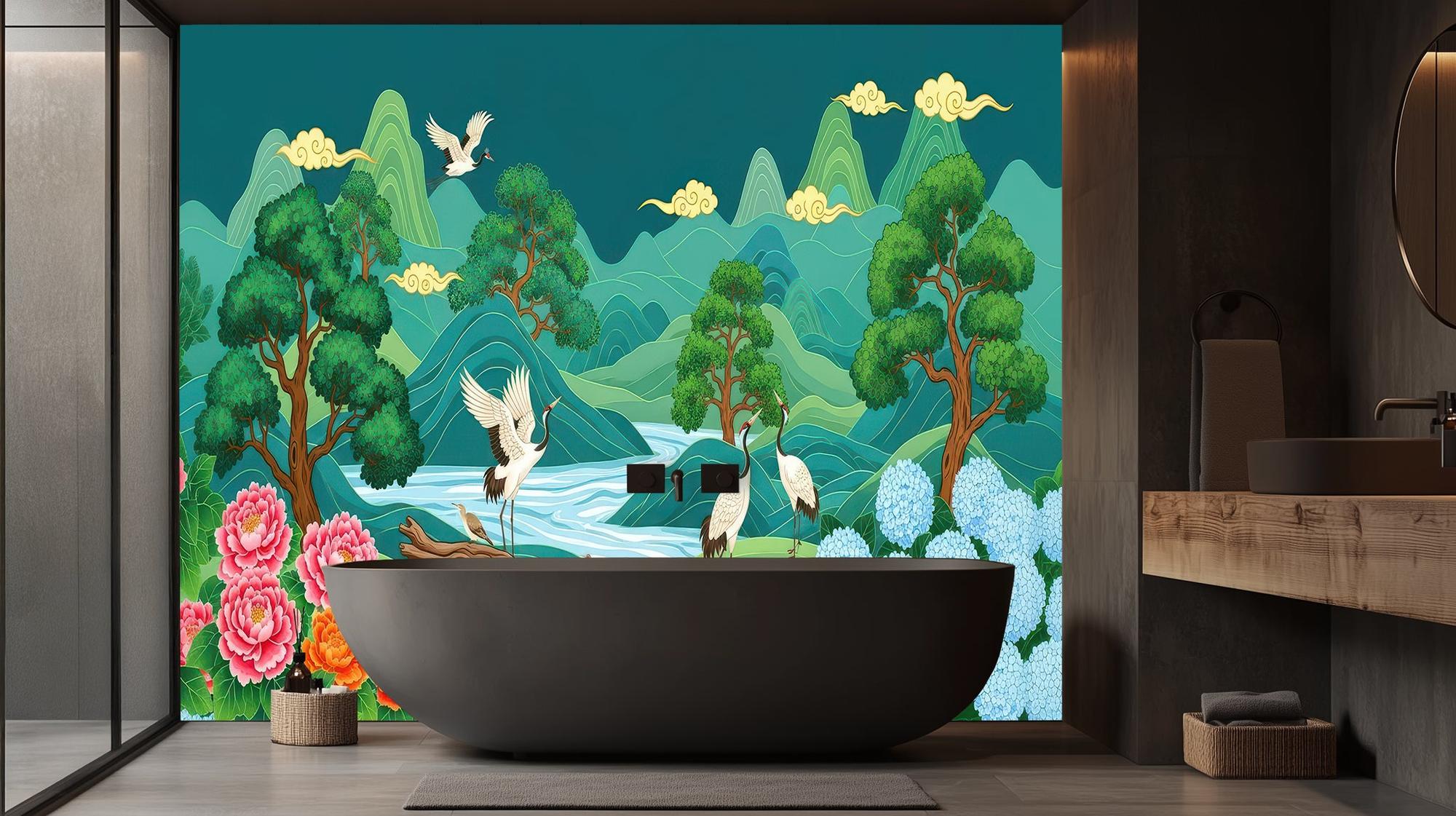 Contemporary Green wallpaper for Bathroom