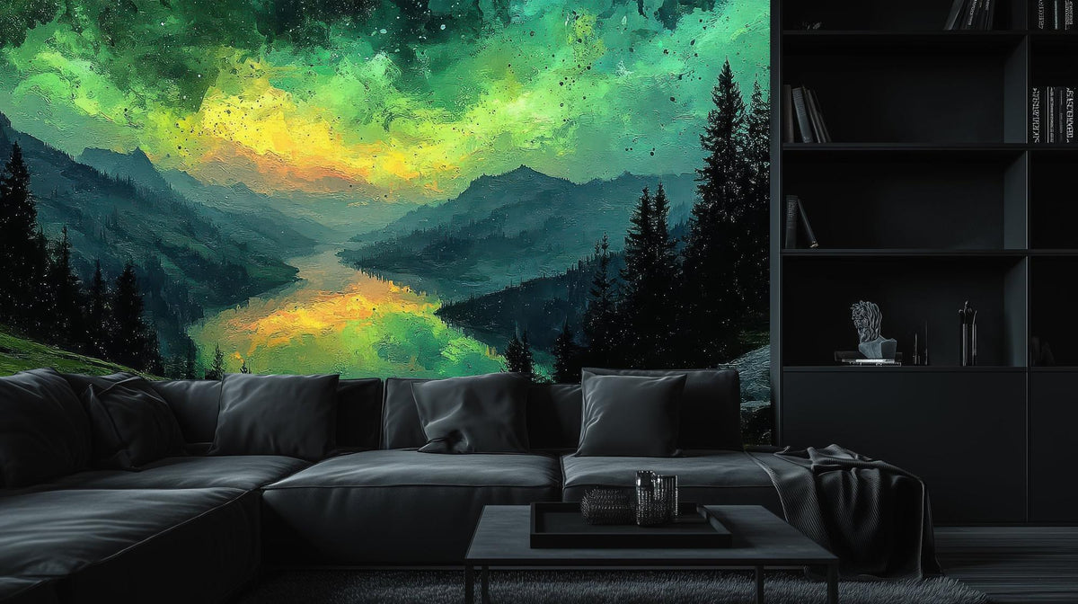 Contemporary Green wallpaper for Living Room