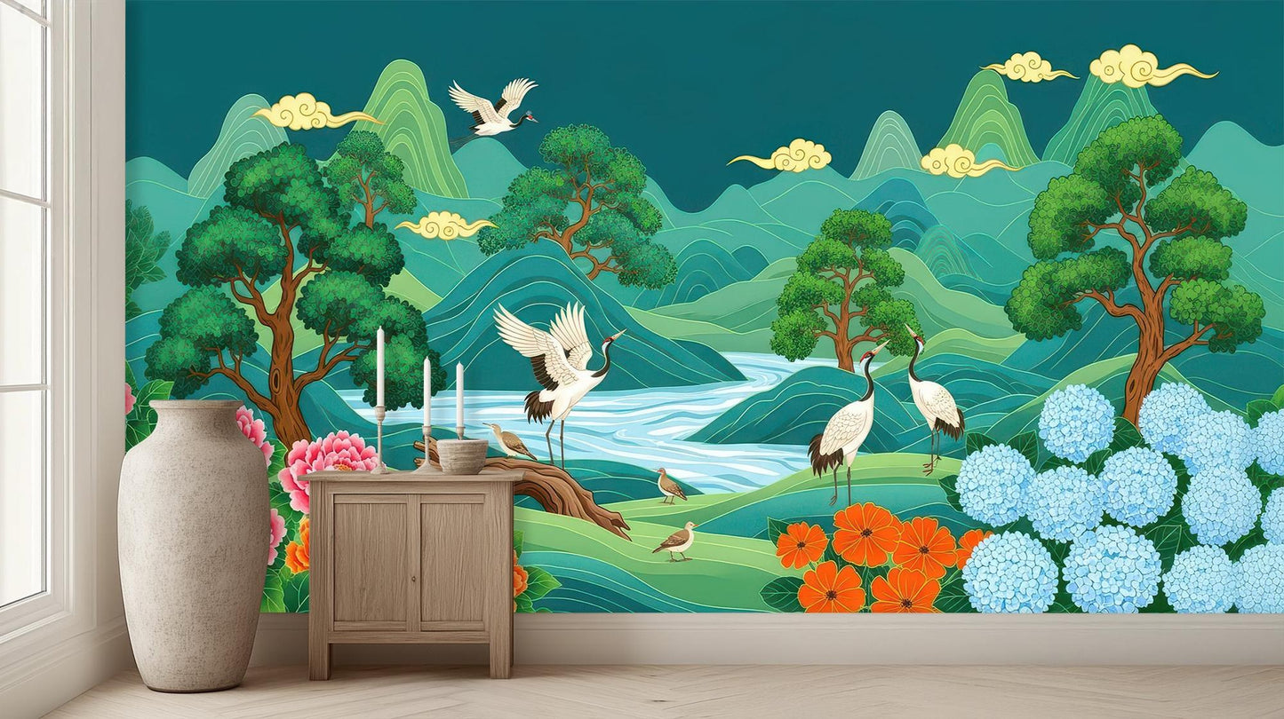 Contemporary Green wallpaper for Living Room