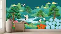 Contemporary Green wallpaper for Living Room