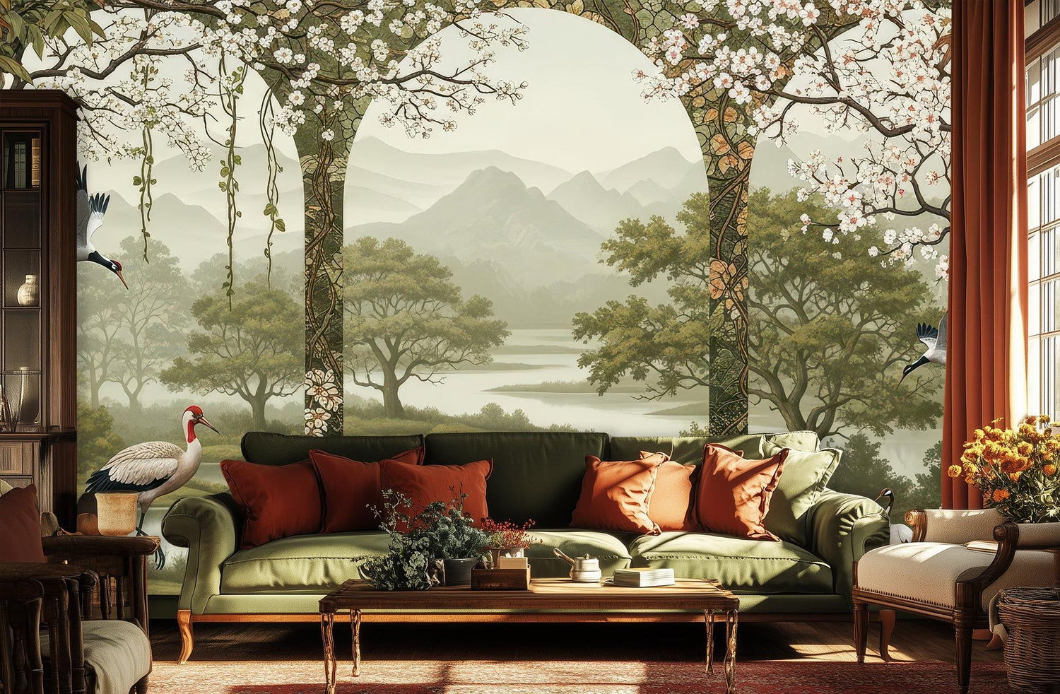 Contemporary Green wallpaper for Living Room