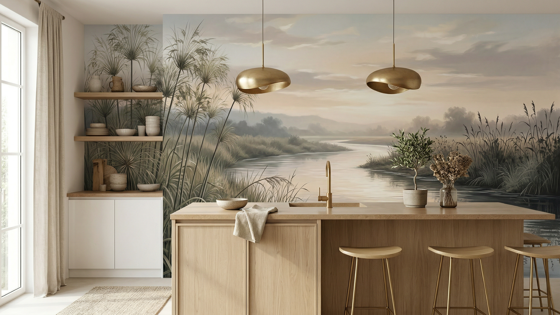 Contemporary Green wallpaper for Living Room