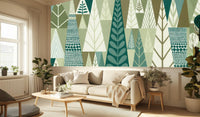 geometric Forest Pattern wallpaper mural for a living room feature wall