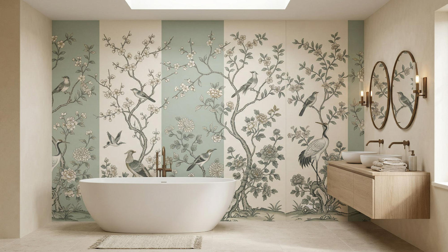 Banyo için Geleneksel Yeşil duvar kağıdı
