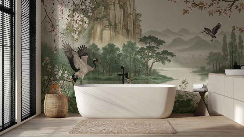 Traditional Green wallpaper for Bathroom