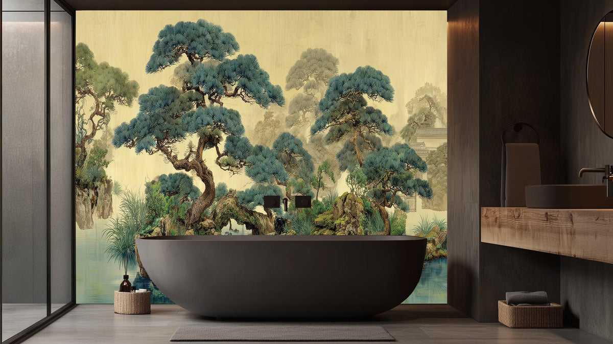 Traditional Green wallpaper for Bathroom