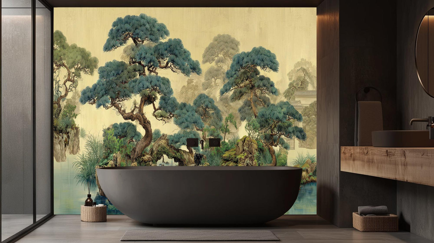 Traditional Green wallpaper for Bathroom