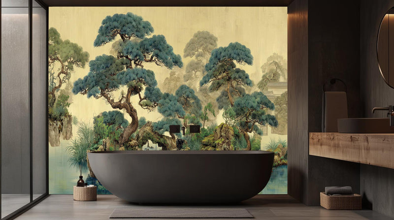 Traditional Green wallpaper for Bathroom