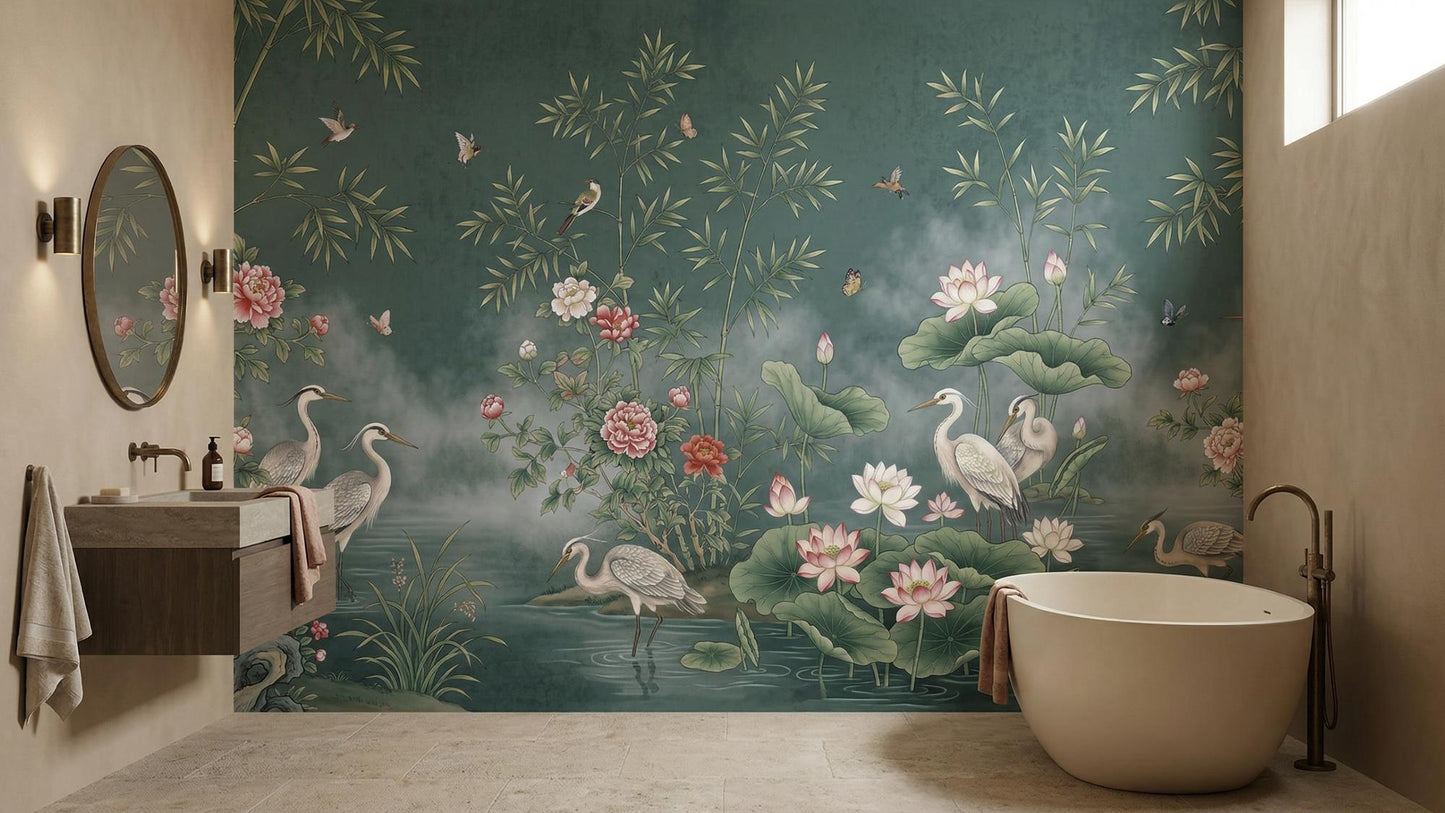 Traditional Green wallpaper for Bathroom