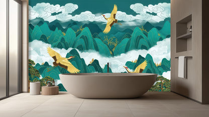 Traditional Green wallpaper for Bathroom