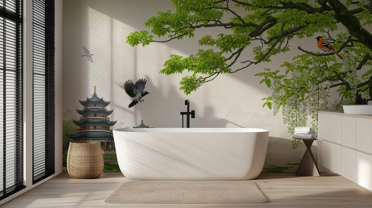 Traditional Green wallpaper for Bathroom