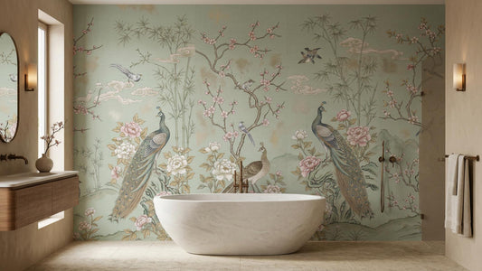 Traditional Green wallpaper for Bathroom