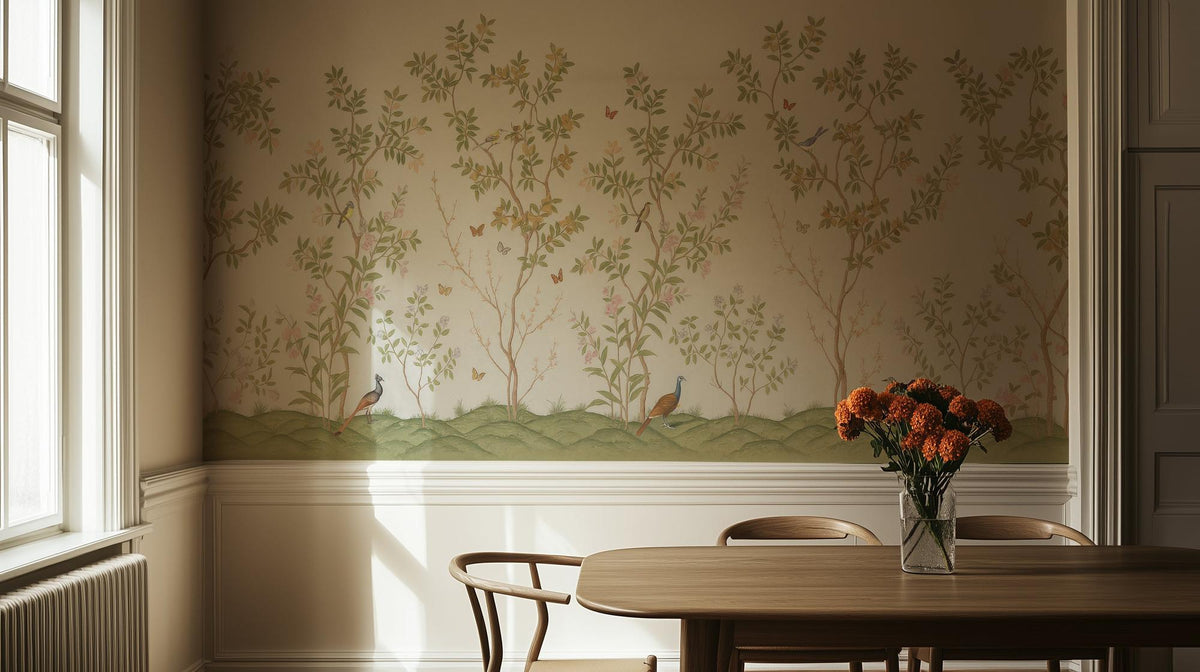 Traditional Green wallpaper for Dining Room
