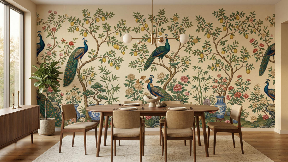 Traditional Green wallpaper for Dining Room