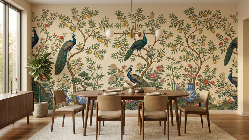 Traditional Green wallpaper for Dining Room