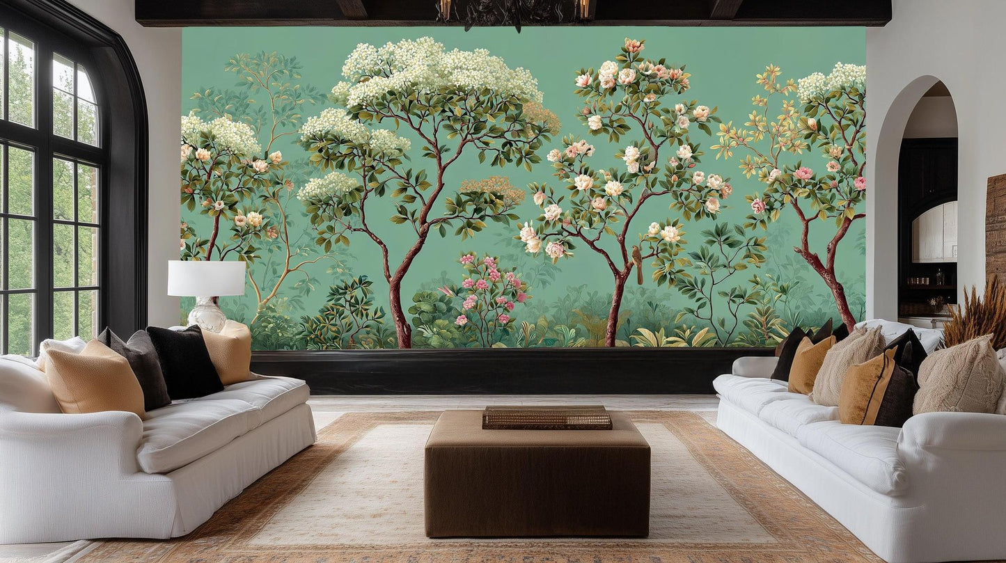 Traditional Green wallpaper for Living Room