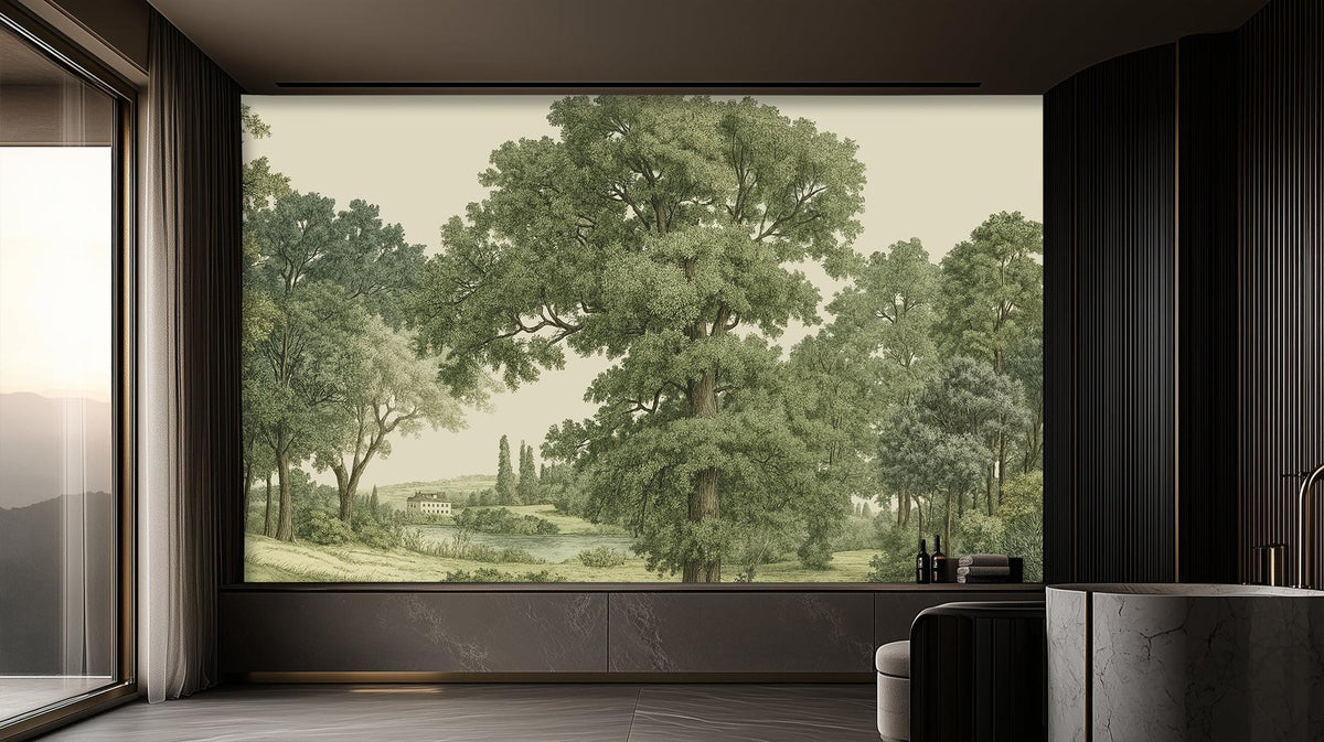 Traditional Green wallpaper for Living Room