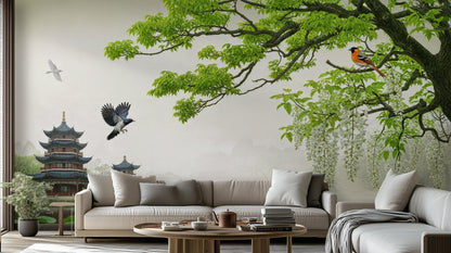 Traditional Green wallpaper for Living Room