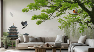 Traditional Green wallpaper for Living Room