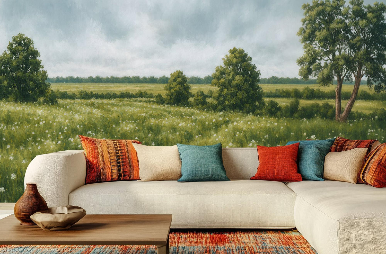 Traditional Green wallpaper for Living Room