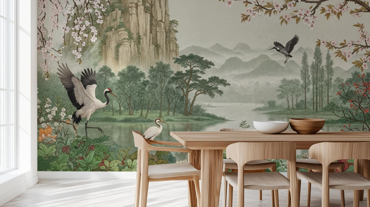 Traditional Green wallpaper for Living Room