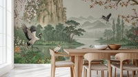 Traditional Green wallpaper for Living Room