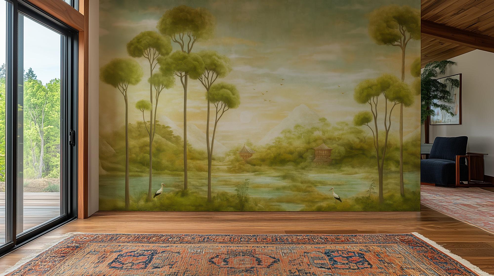 Traditional Green wallpaper for Living Room