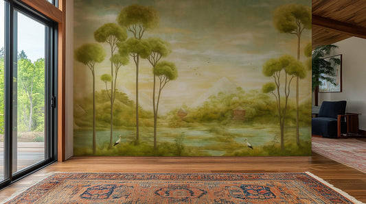 Traditional Green wallpaper for Living Room
