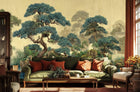 serene Japanese Garden wallpaper mural for a living room feature wall