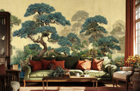 serene Japanese Garden wallpaper mural for a living room feature wall