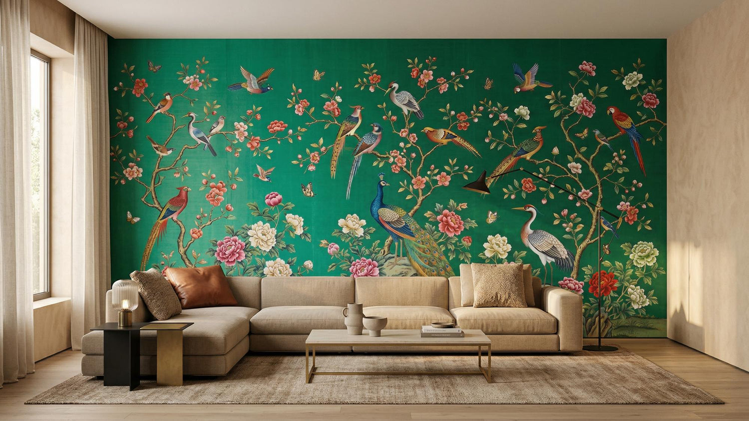 Traditional Green wallpaper for Living Room