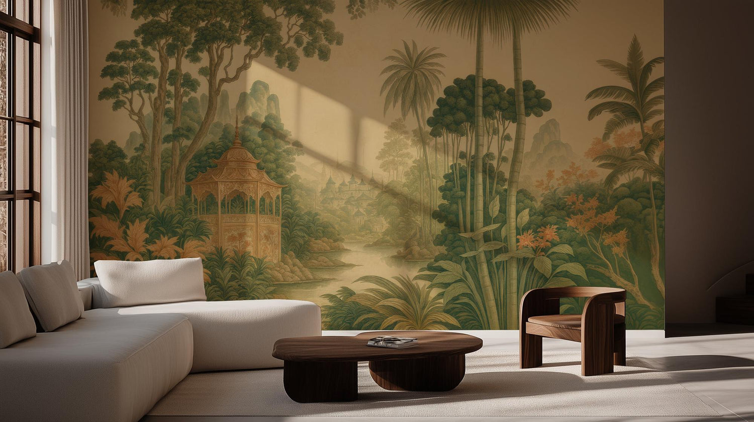 Traditional Green wallpaper for Living Room