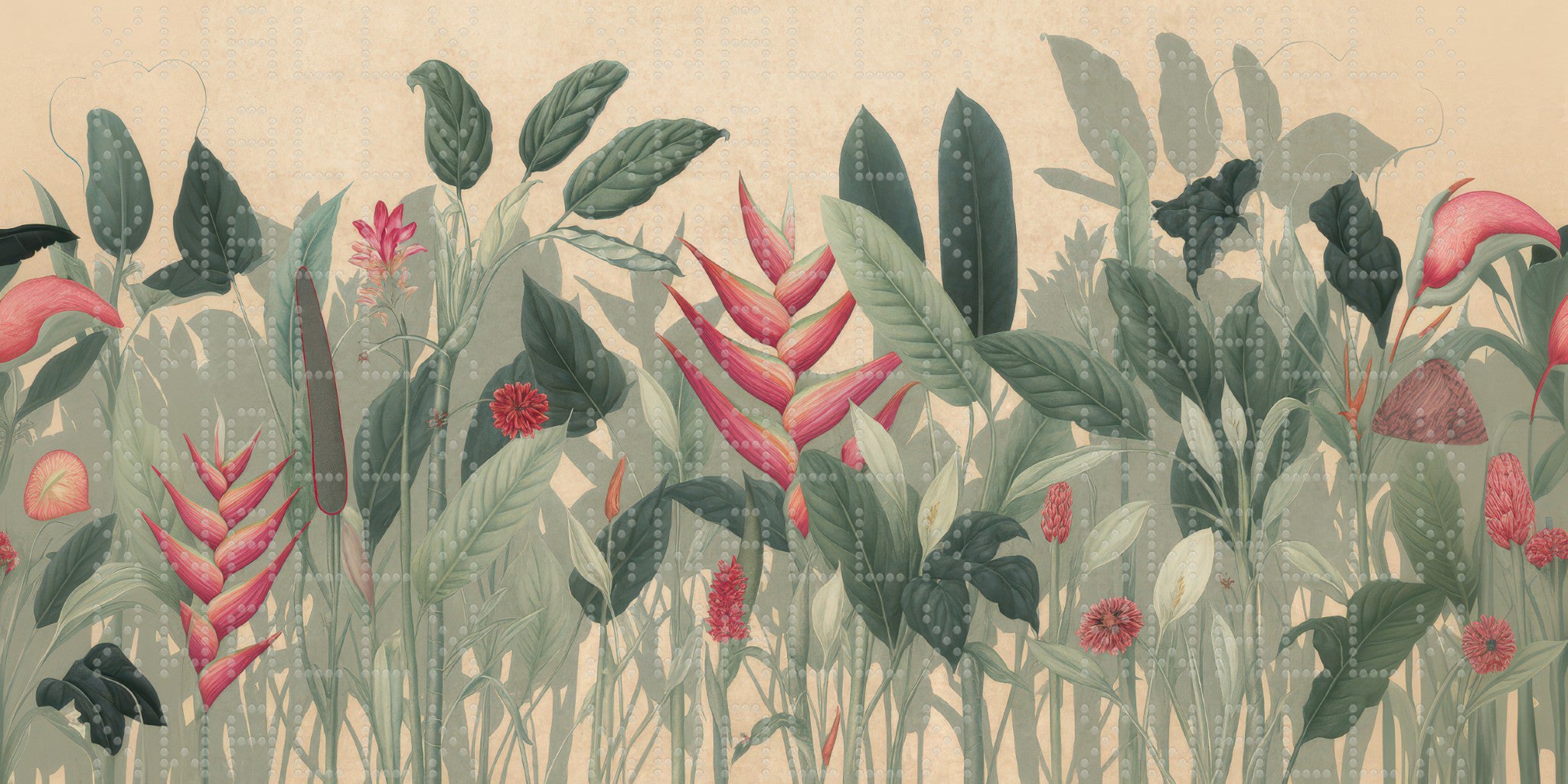 Tropical Foliage and Floral Wallpaper